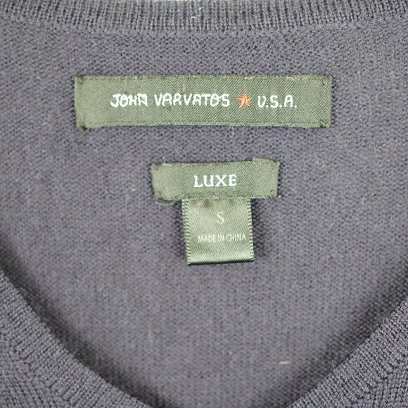 John Varvatos Luxe Merino Wool Sweater - Small - Navy Blue with Leather Elbow Pa - Picture 3 of 10